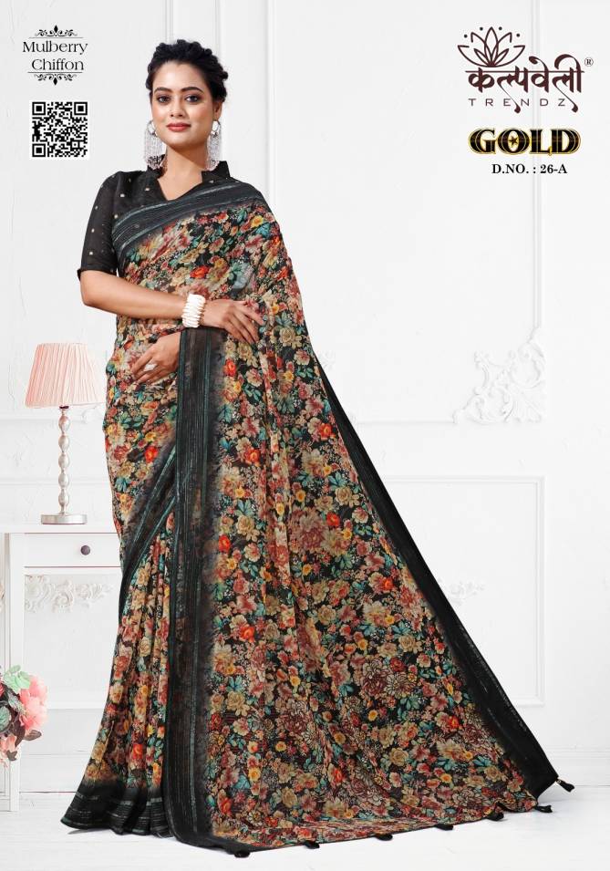 Gold 26 By Kalpatru Printed Mulberry Chiffon Sarees Wholesale Online